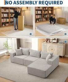 Hodeffior 108" Modular Sectional Sofa, With Right Chaise, Cloud Couch, L-Shaped Boneless Design, Compressed Sofa Bed, No Assembly Required, For Living Room - Beige-right - View 3