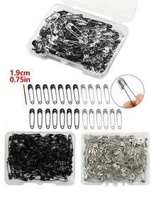 260枚安全别针，各种尺寸安全别针，120枚/盒迷你防锈银色别针，安全别针，小型安全别针，散装安全别针，服装安全别针，适用于DIY手工缝纫配件，服装和工艺品 - 黑白配色 - 防锈，新娘婚礼胸花别针，学生手工DIY学习用品套装，情人节装饰 - 彩色 - 查看 4