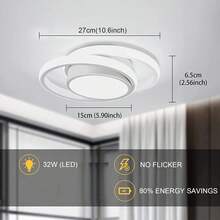 Small Modern LED Ceiling Light,2 Rings Creative Design Ceiling Lamp Black Indoor Hallway Light Fixtures For Living Room Bedroom Kitchen Office(Cool/Warm/Natural Color) Christmas Lighting, Christmas Decorations, Christmas Gifts, Valentine's Day And New Year Gifts - 白色 - 查看 2