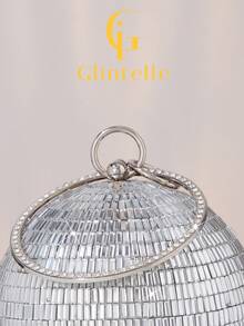 Glintelle Women's Fashion Crystal Glitter Ball-Shaped Evening Clutch, Luxurious Sparkling Formal Party Bag With Rhinestone Circular Handle, Metal Chain Shoulder Strap, Suitable For Weddings, Parties, Galas, Women's Gifts, Formal Attire - Silver - View 9
