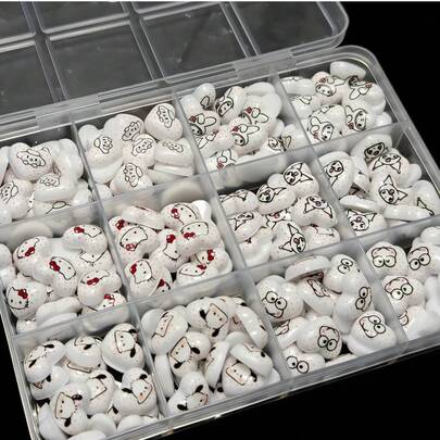 120pcs/12 Slots Cartoon Decorative Beads, Cute Resin Anime Nail Art Decoration Accessories