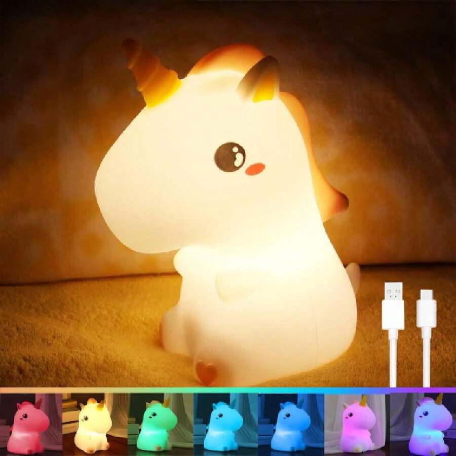 Luz Nocturna Unicornio Para Niños,Multicolor Lámpara de Noche Táctil Regulable,Lámpara de Noche Portátil Recargable Por USB,Adecuada para Dormitorios,Salones (Unicornio),37367895 - Naranja Quemada - Ver 1
