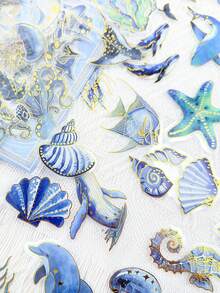 50pcs Blue Marine Animals Sticker Mystical Gilding PET Transparent Decals For Laptop Luggage Guitar Skateboard Phone Case DIY Decorate Sticker - Multicolor - View 3