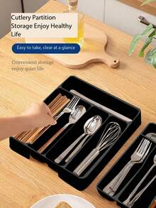 1pc Kitchen Drawer Cutlery Organizer, Cabinet Utensil Rack, Kitchen Cabinet Chopsticks And Cutlery Storage Rack, Cutlery Divider Tray With Compartments To Hold Knives, Forks, Spoons, Chopsticks And Other Cooking Tools, Cutlery Drawer Divider.