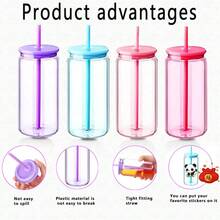 KAFUFU 24-Pack 16oz Colorful Plastic Snow Globe Jars - Single Layer Tumbler Set With Color Lids & Straws | For DIY Gifts, Cold Drinks & Car Use, Includes Brushes, Seasonal Gift Idea (Multi-Color) - 24pc 16oz colorful - 查看 3