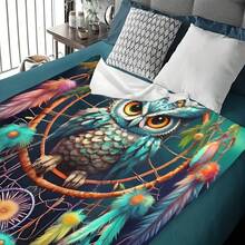1 Piece ZaiZais Owl And Dreamcatcher Flannel Blanket - Double-Sided Soft And Warm Polyester Fiber, Vibrant Digital Print, Tear-Resistant, Suitable For All Seasons, Sofa Bed Travel Blanket - Ideal Gift, Cute Blanket, Cozy Home Decor, Modern Style, Durable Material, Fashionable Coverage, Comfortable Lifestyle - Multicolor - View 5