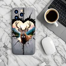 1PC Phone Case ,  Deer Mountain Sunset Sky Cracks , Stylish Phone Case, Phone Decoration, All-around Lens Protection, Creative Small Gift, Funny Gift for Boys and Girls - Negro - Ver 6