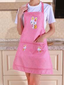 Plaid Rabbit Apron - Brown Cartoon Pattern Kitchen Apron, Lightweight Breathable Absorbent, With Practical Pocket, Suitable For Baking, Grilling, Cleaning, Adjustable Neck & Waist Strap - Thoughtful Gift For Mom/Girlfriend, Mother's Day Gift, Kitchen Accessory, Affordable Apron, Suitable For National Day, Parties, Gatherings, Bars, Restaurants, Hotels, Halloween And Other Occasions - Multicolor - View 12