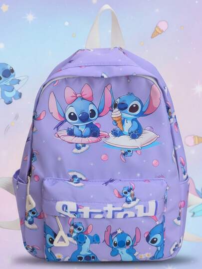 Mochila de mujer y adolescente "Lilo y Stitch" - Mochila con patrón de flores y helado de moda - Mochila de gran capacidad para viajes y uso diario con múltiples bolsillos - Mochila escolar elegante con correas ajustables - Mercancía oficial con licencia