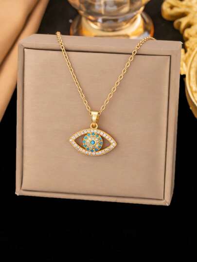1pc Hollow Eye Pendant Necklace, Minimalist Vintage Mysterious Color Design, Fashionable Accessory Suitable For Daily Wear (OPP Bag Packaging)