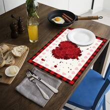 1pc/4pcs/6pcs Valentine's Day Themed Printed Linen Placemats, Suitable For Dining Table, Valentine's Day, Can Be Used As Valentine's Day Gift, Valentine's Day Decor, Applicable For All Seasons, Modern Washable Dining Table Mat, Room Decor, Coasters, Kitchen Dining Table Mats, Indoor/Outdoor Party Decor, Home Decor, Ideal Gift