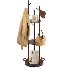 XGYPercero de Pie Gi Percero para Ropa con 3 Estantes y 9 Gancos 40*40*165  Ro y Fácil de Montar Percero de Pie Organizador para Entrada Dormito y Sala Marrón - Marrn - Ver 1