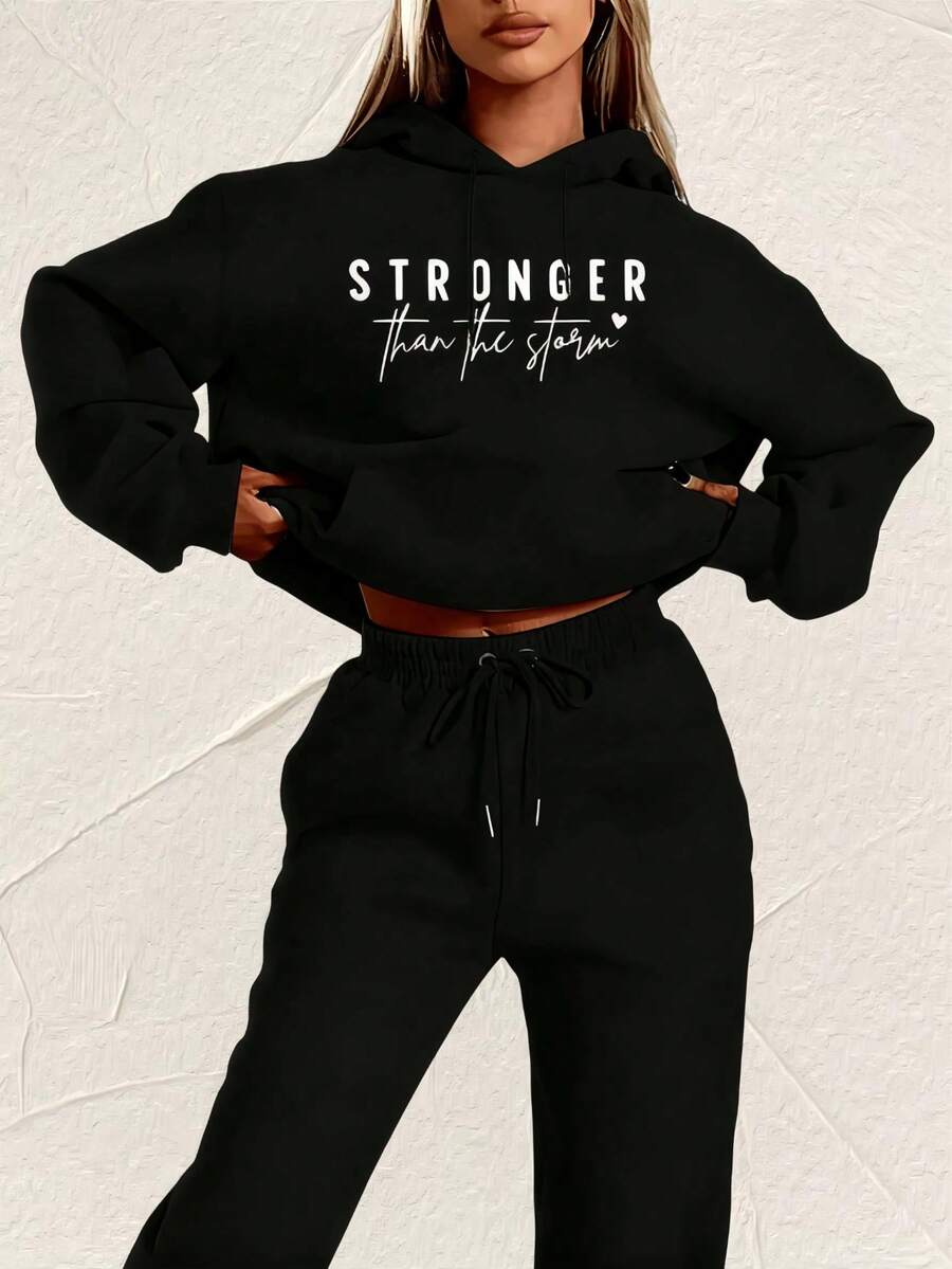 2026 LC Women's Casual- 'Stronger Than The Storm' Letter Print Hoodie, White, Loose Fit With Pockets, Perfect Autumn And Winter, Comfortable Clothing |   Loose Fit Hoodie |   Casual Daily Wear Pants, Halloween Costumes, Thanksgiving Clothing, Hoodie Autumn And Winter,Plus Size Fall Clothes, Sweatshirt, Fall Clothes Women