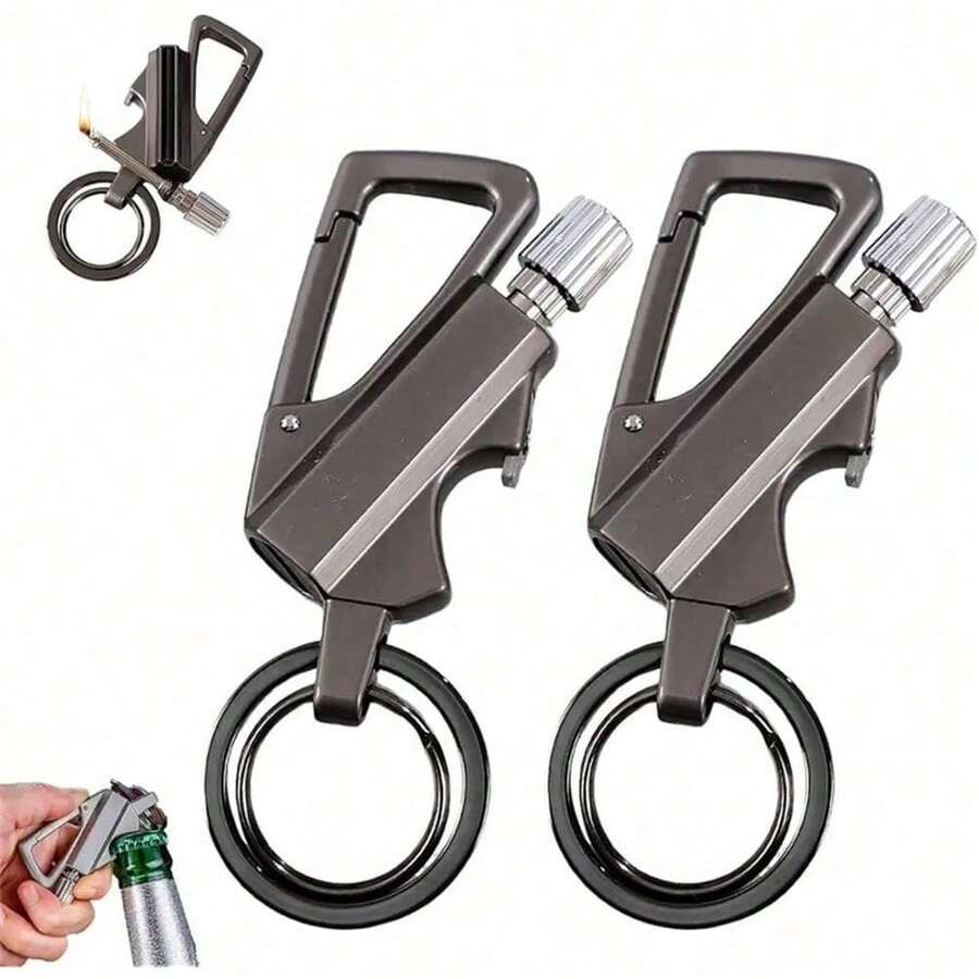 1Pc Emergency Survival Gear With Flint Metal Matchstick Fire Starter Kerosene Refillable Lighter,Waterproof Fire Starter With Bottle Opener & Keychaindeal Gift For Outdoor Enthusiasts,Hikers,-Portable Lighter,Compact Design,Fire Starter Tool - Black - View 1