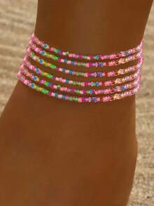4pcs/Set Versatile Bohemian Style Beach Vacation Colorful Glass Beaded Elastic Anklet, Fashion Personalized Jewelry Gift Suitable For Daily Outfit, Perfect For Party And Holiday, Ideal Accessory For Women Casual And Vacation Wear, Mother's Day Gift - Multicolor - View 6