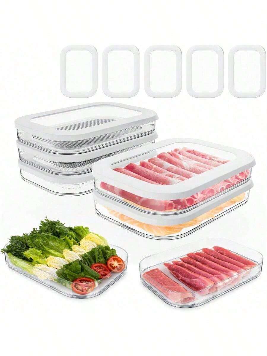 可堆叠冰箱肉类储存盒，适用于培根和午餐肉，双层盖食品储存容器，非常适合储存冷切肉、奶酪、午餐肉、萨拉米香肠等，是备餐和储存的理想选择。 - 彩色 - 查看 1