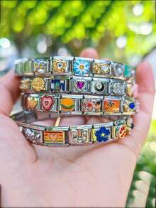 1/18/54/108pcs Christmas Thanksgiving Random Exquisite Italian Charm Bracelet Set, Assorted Jewelry And Opening Tools, 9mm Modular Jewelry Bracelet Links Handmade DIY Jewelry Gifts, DIY Accessories Made Of Stainless Steel, Handmade DIY Jewelry Gifts, Perfect For Mother's Day Birthday Teacher's Day And Back To School Season For Best Friends - Nhiều màu - Xem 10