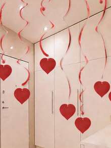 Heart Shaped Hanging Decor, Valentine's Day Pennant, Room Decoration, Party Decoration - Red - View 1