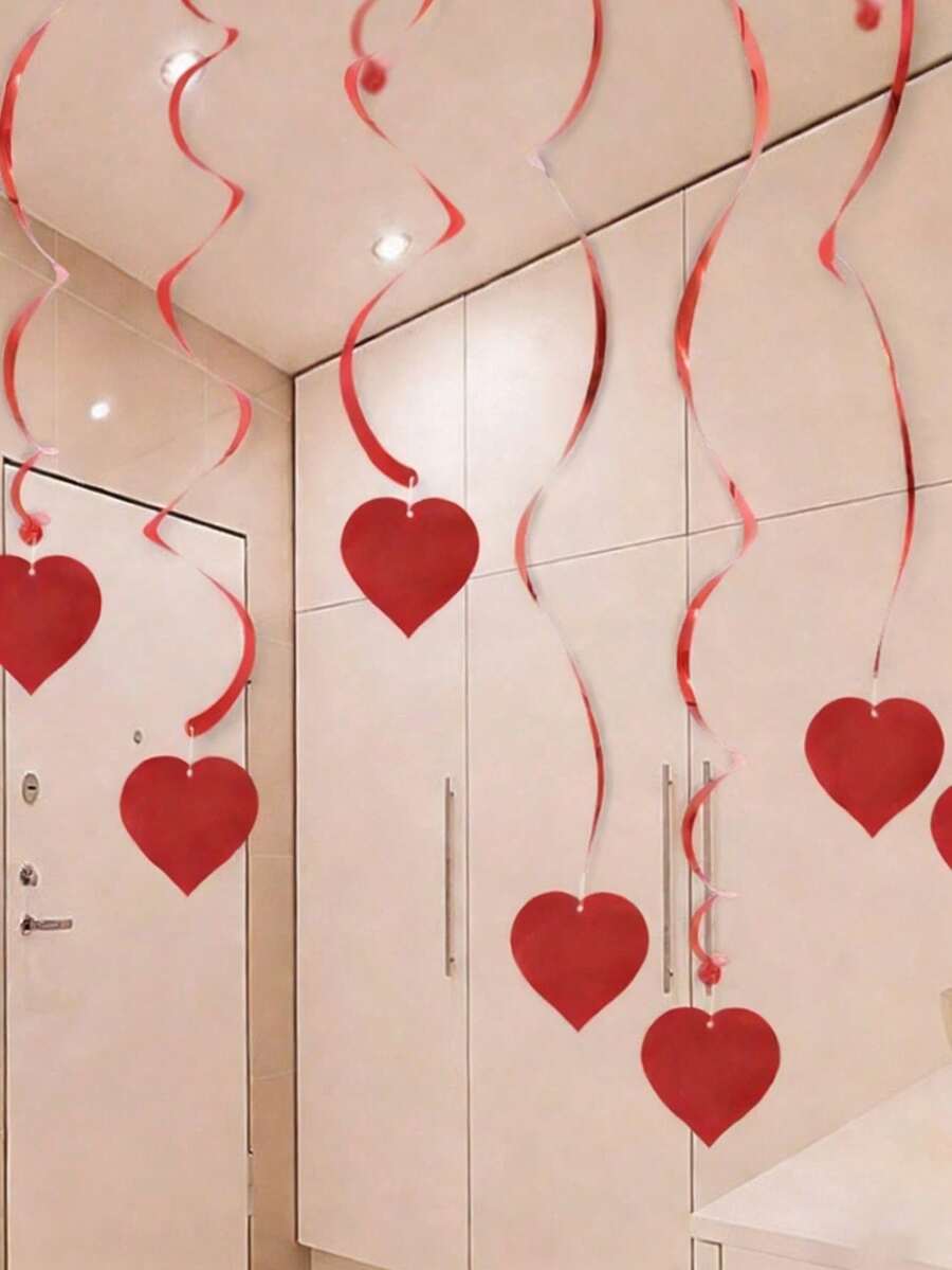 Heart Shaped Hanging Decor, Valentine's Day Pennant, Room Decoration, Party Decoration - Red - View 1