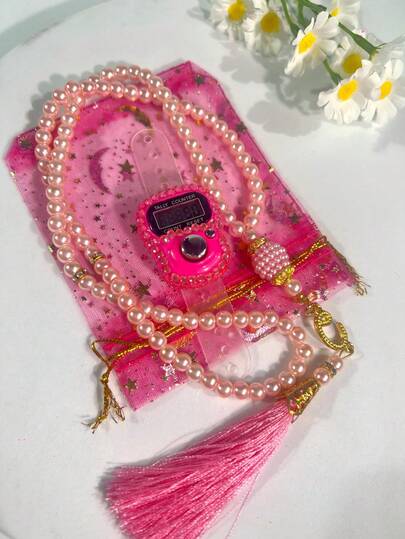 Set combinado de bolsa de caramelos ligera y portátil con contador de anillos + rosario de mano, suministros de oración, contador multiusos, anillo de lujo compacto y elegante, contador portátil para hombres y mujeres, adecuado para regalos festivos, conteo de oraciones, etc.