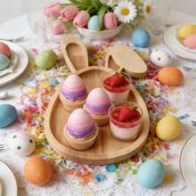 1pc Wooden Rabbit Egg Tray, Easter 30*17cm Rabbit Egg Plate, Cheese Display Food Tray Suitable For Butcher Block, Vegetables, Fruits, Salad - Multicolor - View 3
