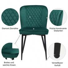 Dining Chair (2 Pcs), Dark Green, Upholstered Designer Chair With Backrest, Velvet Seat, Metal Frame - Xanh lá cây 2 - Xem 10