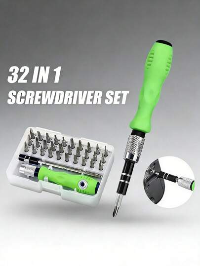 32-In-1 High-Quality Carbon Steel Screwdriver Set - Magnetic Interchangeable Bits, Durable Anti-Rust Ergonomic Non-Slip Handle, Compact Storage Box, Essential Handy Tool For Men For Home/Workshop, Suitable For Electronics Repair/Appliance Maintenance/DIY Projects/Auto Repair/Office Repair, Multifunctional Men's DIY Repair Tools And Precision Manual Tools
