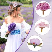 LARDUX 24 Stücke Kunstblumen zum Basteln, Kunstblumen Köpfe,künstliche blumenköpfe klein Blüten Künstlich blütenköpfe groß Seidenblumen Köpfe für DIY Basteln Hochzeit Party Home Handwerk Deko-Lila-6936 - Lila - Übersicht 4
