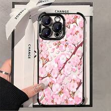 1pcs Pink Cherry Blossom Phone Case Compatible With Apple Phone17ProMax 16 15 14Plus 11 12 13 ProMax Xs Max XS X, Antidrop Phone Case, Camera Protection Phone Case, Vintage, Minimalist Aesthetic, Cute, Elegant, Can Be Given To Friends, You Can Give It To Yourself - 黑色 - 查看 4