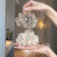 1pc Starry Mesh Flower Hair Claw Clip, 2025 New Bun Holder Hair Accessory, Elegant Hair Clip - Multicolor - View 2