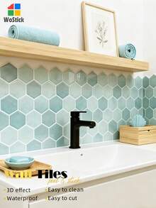 1/4/10片装防水防油六边形自粘防溅瓷砖，12英寸 x 12英寸 - 易于安装的自粘墙砖，适用于厨房、浴室和家居装饰 - 彩色 - 查看 3