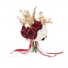 Ramo de novia de imitación para boda, hermoso ramo de rosas de mano para ceremonias especiales, fotografía, decoración de fiestas. - Blanco - Ver 6