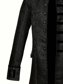 新款中世纪风格提花大衣，中长款复古立领演出服，男士复古蒸汽朋克哥特式中世纪维多利亚风格万圣节服装夹克 - 黑色 - 查看 3