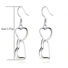 Fashionable Silver-Plating Double Heart Shaped Long Earrings Women, Suitable Daily Outings, Travel And Vacation - 銀色 - 查看 5