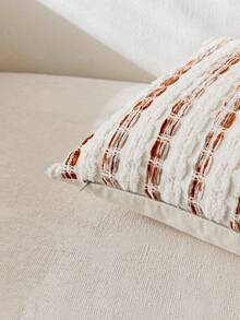 1/2 vỏ gối phong cách Boho 18x18 inch, họa tiết sọc trang trí nhà nông thôn, chất liệu chenille, có đường may nổi, màu trung tính, thích hợp cho phòng khách, ghế sofa và giường. - Màu Cam cháy - Xem 5