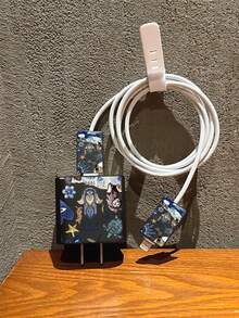 4pcs 777 Devil's Eye Charger Protector Case, Data Cable Organizer Set - 20W/18W Charger Adapter, Adapter Head Cover, Compatible With IPhone 11/12/13/14/15/16/13 Pro Max/16 Pro Max/17 Pro Max/15 Pro Max - Black - View 4