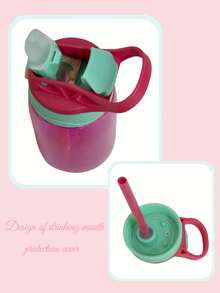 1PC 480ML Cartoon Cute Creative Plastic Mug, High Temperature Resistant Drop-Proof Straw Cup Duckbill Cup, Modern Colour Block Lightweight Portable Water Bottle, Suitable For Outdoor Sports, Travel And Tourism, Back-To-School Supplies - Multicolor - View 9