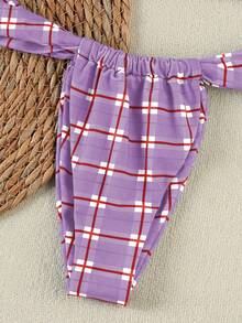 Ladies' Purple And Red Checkered Thin Striped Bikini With Metal Buckle Decoration, Sexy Resort Swimsuit, Two Pieces Swimsuit Set Beach Summer Spring 2026,Birthday Outfits For Women,Gym Wear Women,Elegant Dress Women,Elegant Dress Women,Vacation Outfits Women,Going Out Top - Multicolor - View 5