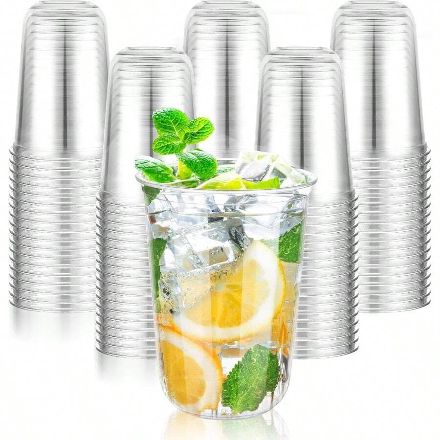 KesaPlan 100 Pcs Disposable Stemless Glasses 12oz Crystal Plastic Wine Glasses Clear Classic Cup For Meeting Weddings Birthdays Cocktail Christmas Party Supplies - 透明款-50個-16盎司 - 查看 1