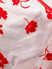 Bộ đồ lót nữ Style Dream gợi cảm màu đỏ lưới in hoa, áo hai dây và quần lót cạp cao xuyên thấu, thân thiện với da, quà tặng năm mới cho nàng, tạo không khí lãng mạn cho phòng ngủ của các cặp đôi. - Đỏ - Xem 5