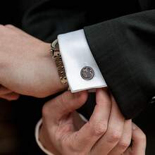 1 Pair Black & Brown Striped Enamel Thick Round Copper Alloy Angled Cufflinks, Fashion For Men's Shirt & Suit, Party & Gathering - Black - View 2