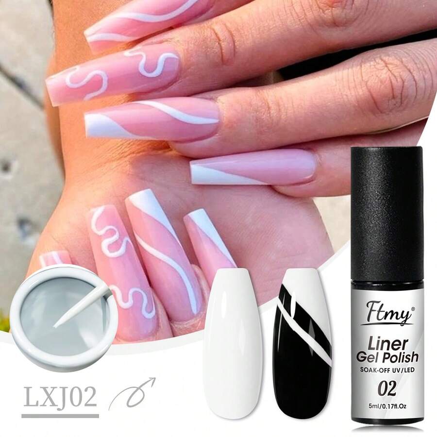 Ftmy Newest Gel Nail Polish 1PCS 5ml With Fine Brush Suitable For LED Lamp Curing Tear Resistant Smooth And Shiny Striper Gel Perfect For Home Parties - 02 - Xem 1