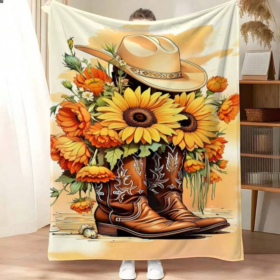 Retro Western Cowboy Theme, Cowboy Boots, Cowboy Hats, Cacti, Feather Design Patterns, Modern Home Style,Super Soft Flannel Printed Blanket,As Birthday Gifts, Family, Wedding, Souvenir Blankets, Polyester Blankets Suitable For All Seasons, Washable, Machine Washable, Lightweight, Breathable, Comfortable, Warm, Unique, 280gsm For Him, Her Personalized Ideal Gifts For Her, Him, Family, Boyfriend, Girlfriend, Father, Family, Mother, Lover, Daughter, Son, Grandfather, Grandmother, Teacher,Doctor, Nurse,Friend, Classmate, Pet.Perfect Nap, Camping, Travel, Home, Daily Life, Office Decoration, Birthday, Anniversary, Valentine's Day, Thanksgiving, Graduation Season,Christmas, Halloween, Mother's Day, Father's Day, Wedding, New Year Gifts ,Sofa,Bed,Car,Bedroom,Living Room,Office, Outdoor Camping, Beach,Wall Decoration - 多色39 - 查看 1