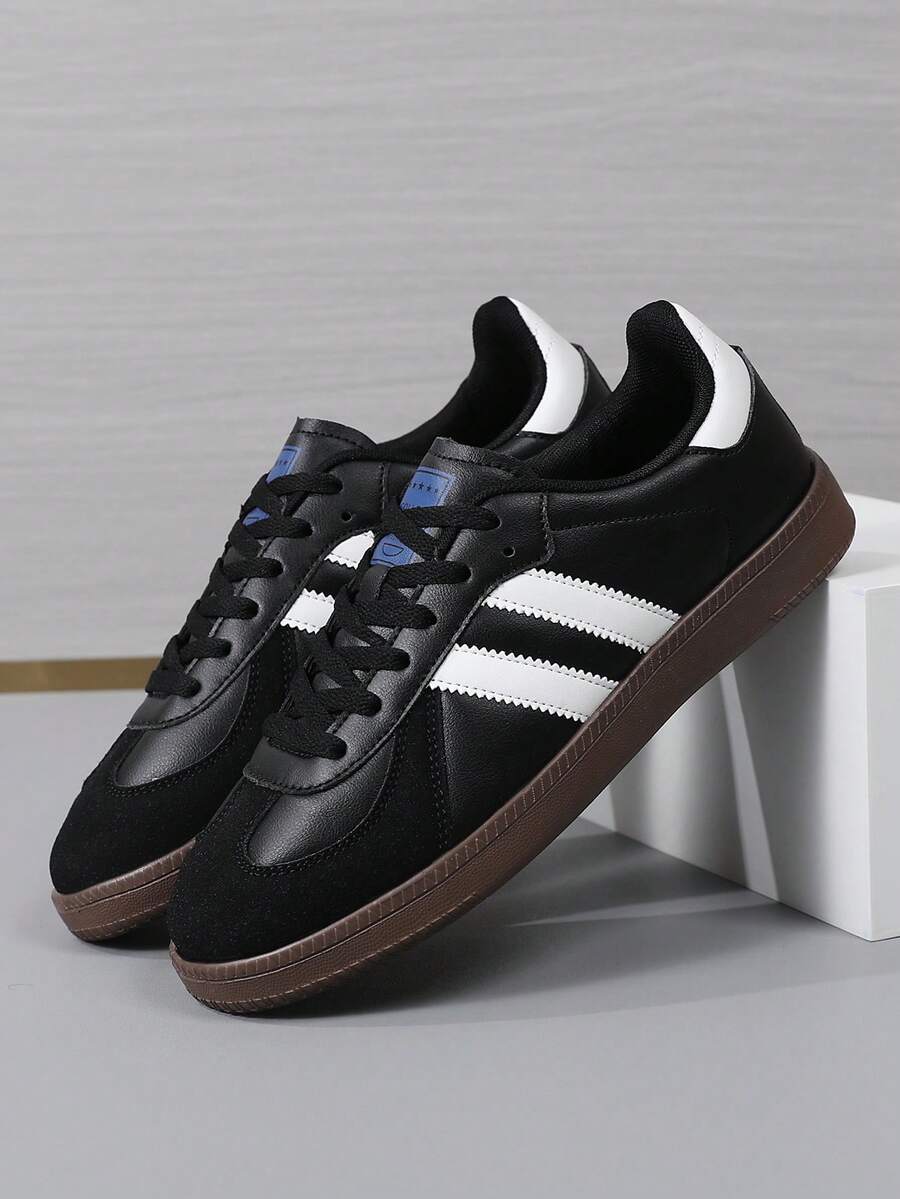 男女通用休闲系带平底运动鞋，多功能运动鞋，适合学生和室内健身训练 - 黑色 - 查看 1