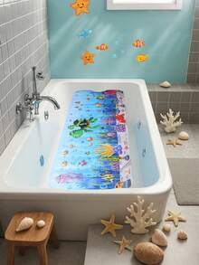 1pc Blue Halobios Bathtub Mat, Non Slip Cartoon Bath Mat With Suction Cup And Drain Hole, Extra-Long 100*40 Cm Bath Tub And Shower Mat, Machine Washable, Baby Bath Supplies - multicolour - View 3