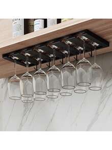 16.5" Stainless Steel Stemware Rack, Hanging Glass Drying Holder, Metal Organizer Rack For Bar & Restaurant, Matte Black, 6 Rows - Multicolor - View 2