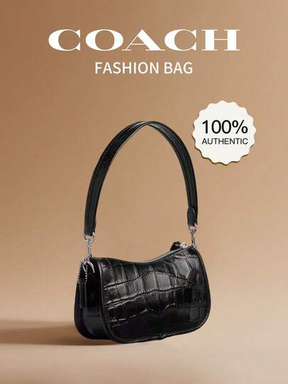 Coach Túi xách đeo vai bằng da màu đen dành cho nữ, thích hợp cho việc đi lại hàng ngày.