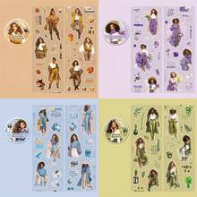 Simno 4 Rolls PET Tapes Pre-Cut Washi Tape Stickers For Scrapbooking People Stickers Decorative Tape Journaling Girl Pattern Tape Sticker Sticker Rolls For Scrapbooking, Junk Journal Supplies - Multicolor - View 3