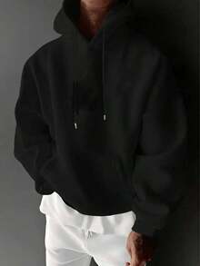 Men's Fashionable Skull & Playing Card Print Drawstring Hoodie With Kangaroo Pocket, Thermal Lined, Autumn/Winter - 深灰色 - 查看 8