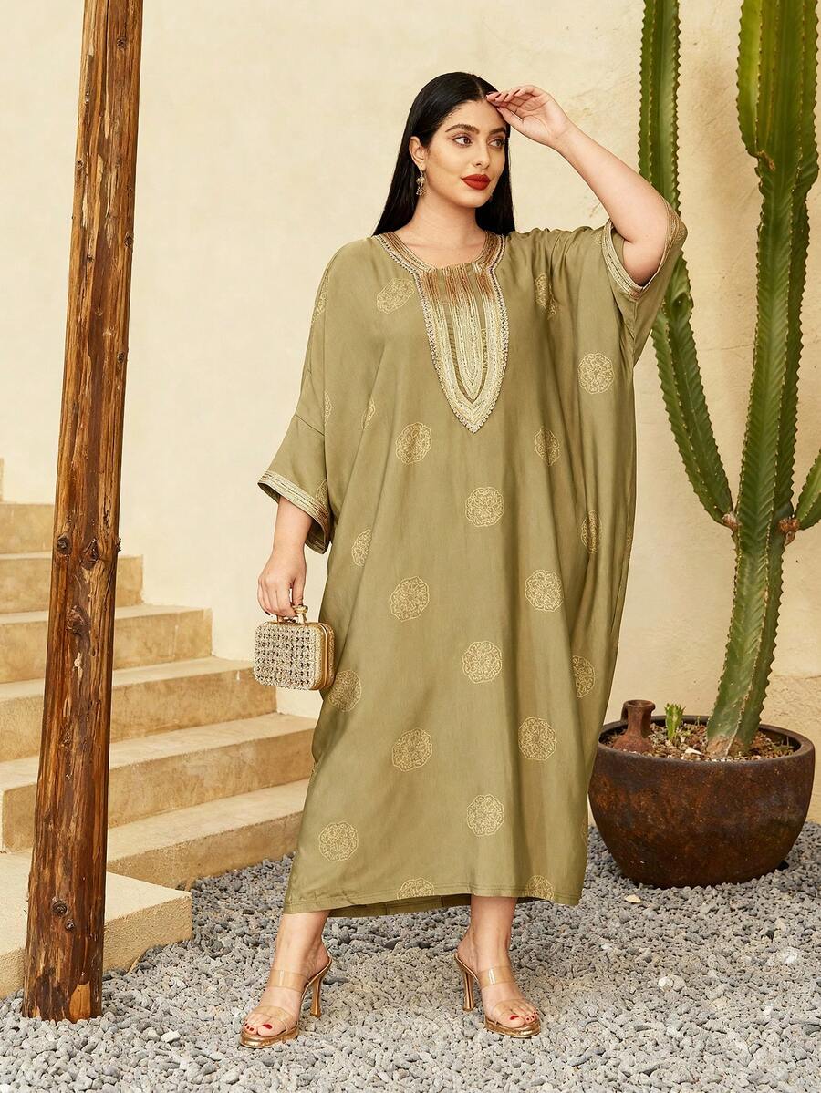 Áo Abaya truyền thống thêu tay thanh lịch kiểu mới năm 2026 dành cho tháng Ramadan, với tay áo cánh dơi, thời trang và duyên dáng.